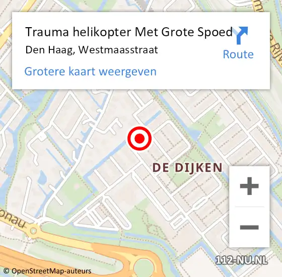 Locatie op kaart van de 112 melding: Trauma helikopter Met Grote Spoed Naar Den Haag, Westmaasstraat op 26 augustus 2022 15:42