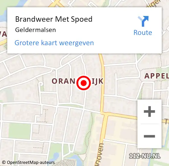 Locatie op kaart van de 112 melding: Brandweer Met Spoed Naar Geldermalsen op 26 augustus 2022 15:49