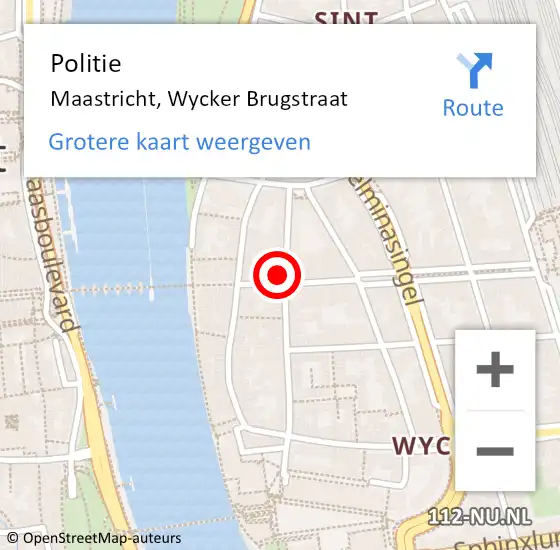 Locatie op kaart van de 112 melding: Politie Maastricht, Wycker Brugstraat op 26 augustus 2022 15:54