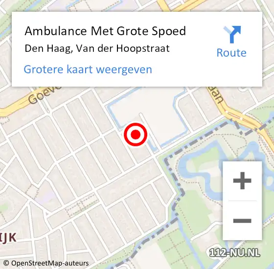 Locatie op kaart van de 112 melding: Ambulance Met Grote Spoed Naar Den Haag, Van der Hoopstraat op 26 augustus 2022 16:03