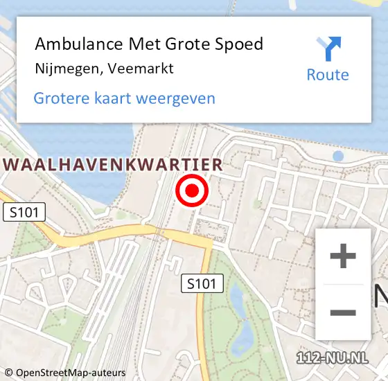 Locatie op kaart van de 112 melding: Ambulance Met Grote Spoed Naar Nijmegen, Veemarkt op 26 augustus 2022 16:15