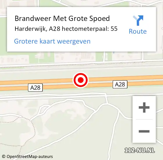 Locatie op kaart van de 112 melding: Brandweer Met Grote Spoed Naar Harderwijk, A28 hectometerpaal: 55 op 26 augustus 2022 16:26