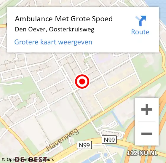 Locatie op kaart van de 112 melding: Ambulance Met Grote Spoed Naar Den Oever, Oosterkruisweg op 26 augustus 2022 17:17