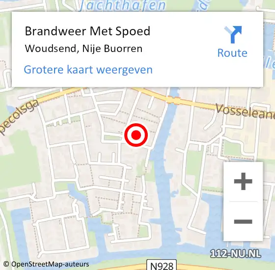 Locatie op kaart van de 112 melding: Brandweer Met Spoed Naar Woudsend, Nije Buorren op 26 augustus 2022 17:49