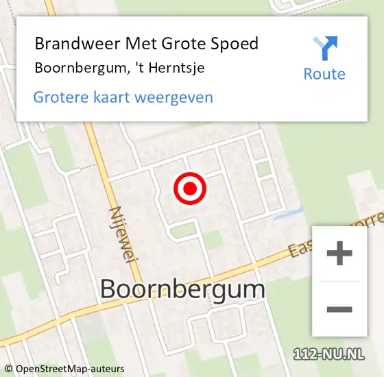 Locatie op kaart van de 112 melding: Brandweer Met Grote Spoed Naar Boornbergum, 't Herntsje op 26 augustus 2022 17:53