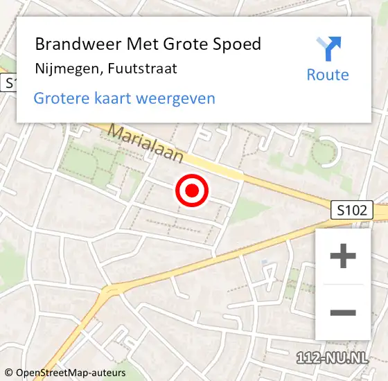 Locatie op kaart van de 112 melding: Brandweer Met Grote Spoed Naar Nijmegen, Fuutstraat op 26 augustus 2022 18:18