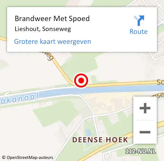 Locatie op kaart van de 112 melding: Brandweer Met Spoed Naar Lieshout, Sonseweg op 26 augustus 2022 18:43