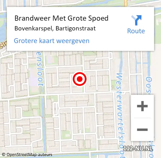 Locatie op kaart van de 112 melding: Brandweer Met Grote Spoed Naar Bovenkarspel, Bartigonstraat op 26 augustus 2022 18:46