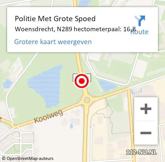 Locatie op kaart van de 112 melding: Politie Met Grote Spoed Naar Woensdrecht, N289 hectometerpaal: 16,8 op 26 augustus 2022 19:07