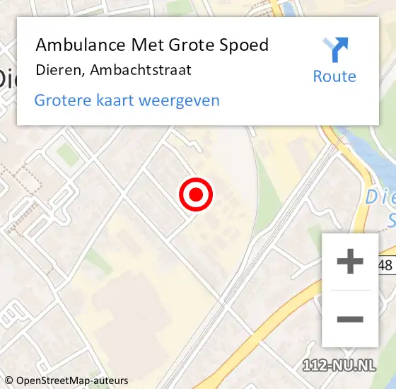 Locatie op kaart van de 112 melding: Ambulance Met Grote Spoed Naar Dieren, Ambachtstraat op 26 augustus 2022 19:23