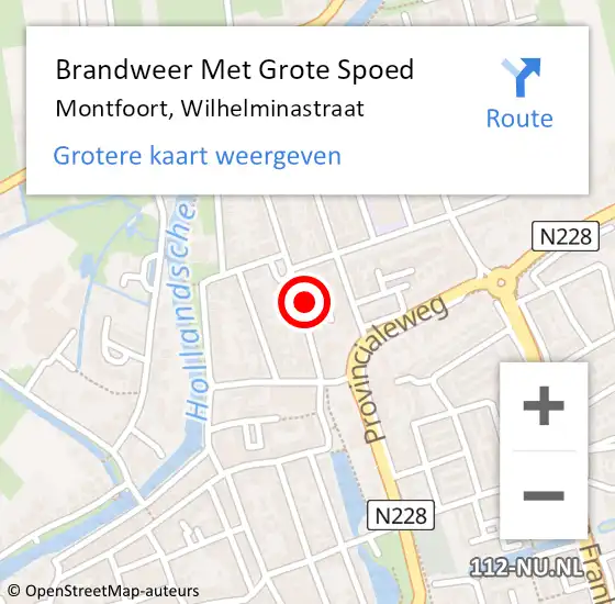 Locatie op kaart van de 112 melding: Brandweer Met Grote Spoed Naar Montfoort, Wilhelminastraat op 26 augustus 2022 19:36