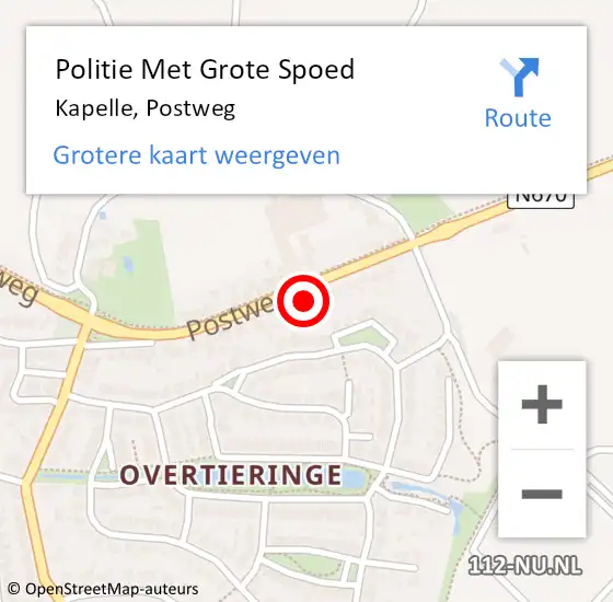Locatie op kaart van de 112 melding: Politie Met Grote Spoed Naar Kapelle, Postweg op 26 augustus 2022 19:42