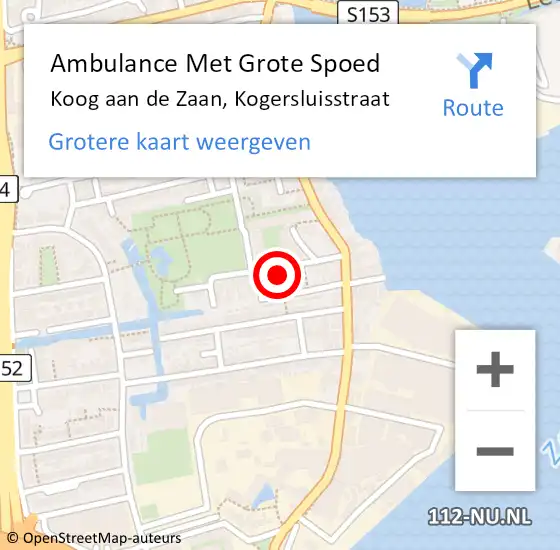 Locatie op kaart van de 112 melding: Ambulance Met Grote Spoed Naar Koog aan de Zaan, Kogersluisstraat op 26 augustus 2022 20:24