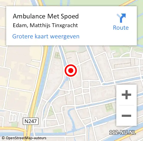 Locatie op kaart van de 112 melding: Ambulance Met Spoed Naar Edam, Matthijs Tinxgracht op 26 augustus 2022 20:37