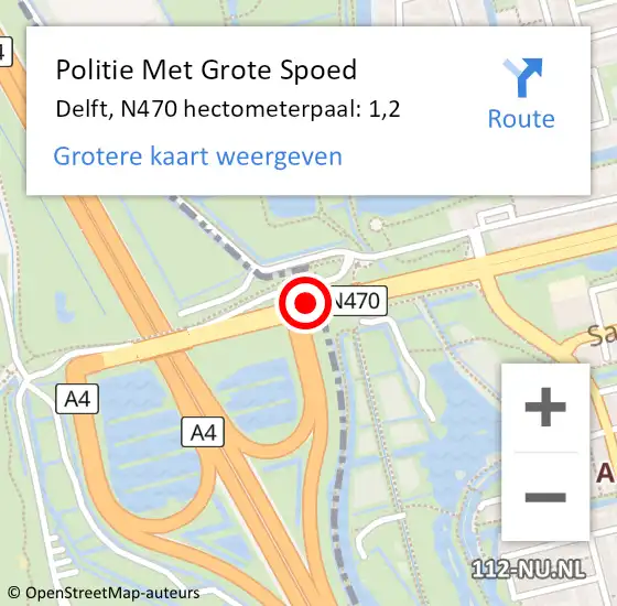 Locatie op kaart van de 112 melding: Politie Met Grote Spoed Naar Delft, N470 hectometerpaal: 1,2 op 26 augustus 2022 20:38