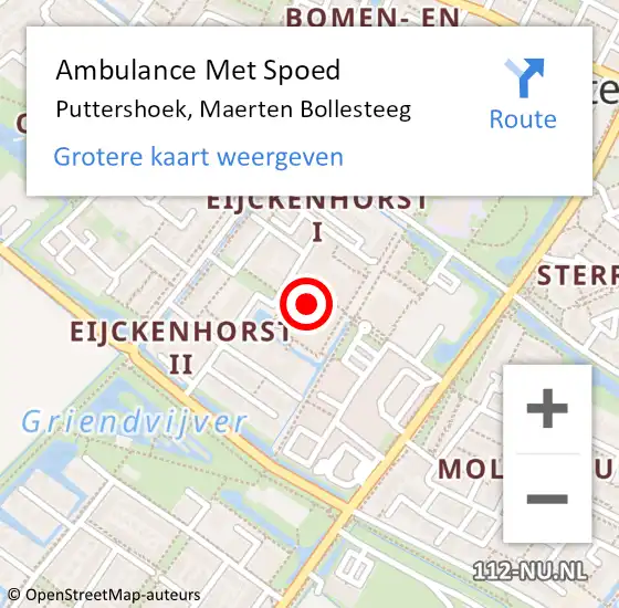 Locatie op kaart van de 112 melding: Ambulance Met Spoed Naar Puttershoek, Maerten Bollesteeg op 26 augustus 2022 20:57