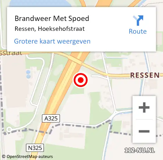 Locatie op kaart van de 112 melding: Brandweer Met Spoed Naar Ressen, Hoeksehofstraat op 26 augustus 2022 21:36