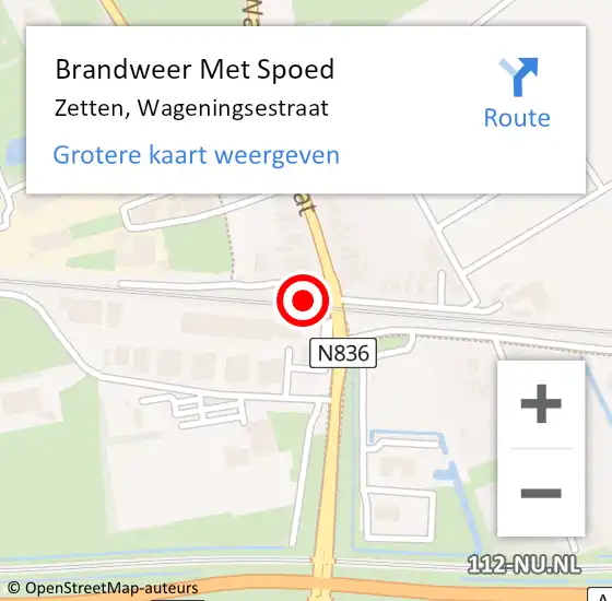 Locatie op kaart van de 112 melding: Brandweer Met Spoed Naar Zetten, Wageningsestraat op 26 augustus 2022 21:47