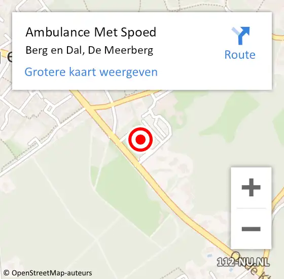 Locatie op kaart van de 112 melding: Ambulance Met Spoed Naar Berg en Dal, De Meerberg op 26 augustus 2022 21:48