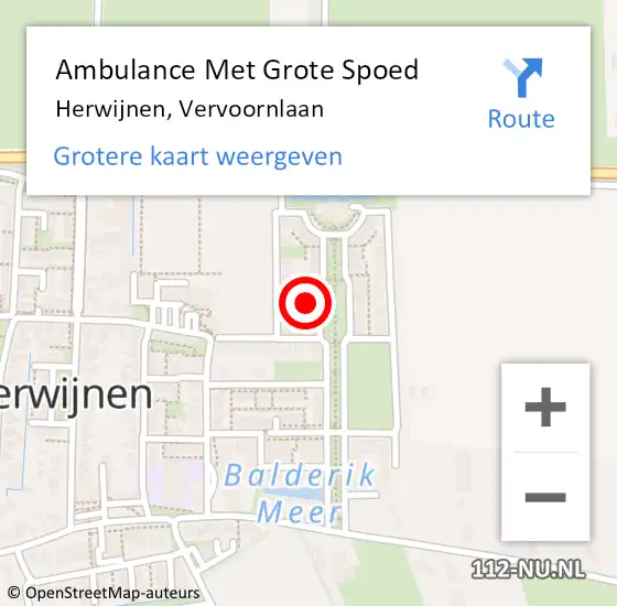 Locatie op kaart van de 112 melding: Ambulance Met Grote Spoed Naar Herwijnen, Vervoornlaan op 26 augustus 2022 21:54