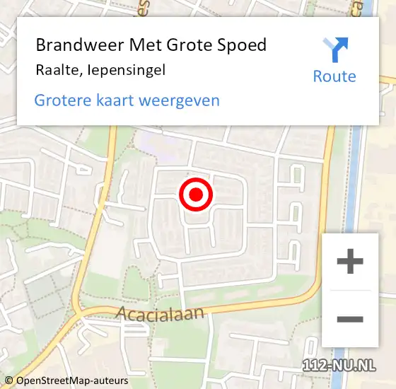 Locatie op kaart van de 112 melding: Brandweer Met Grote Spoed Naar Raalte, Iepensingel op 26 augustus 2022 22:05