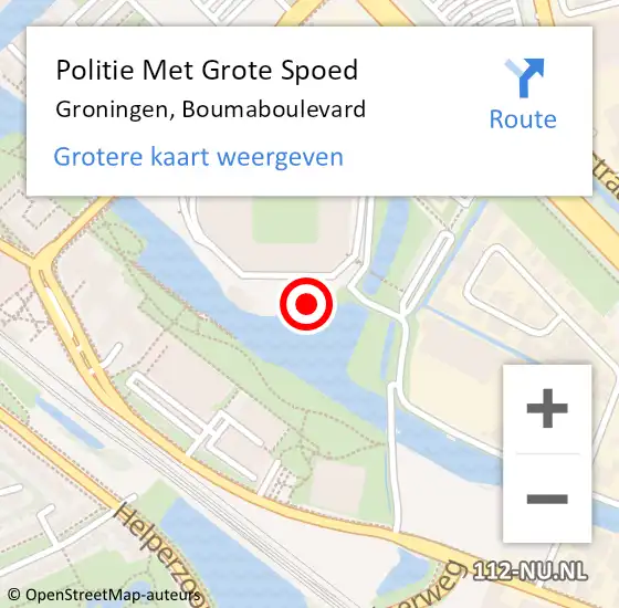 Locatie op kaart van de 112 melding: Politie Met Grote Spoed Naar Groningen, Boumaboulevard op 26 augustus 2022 22:05