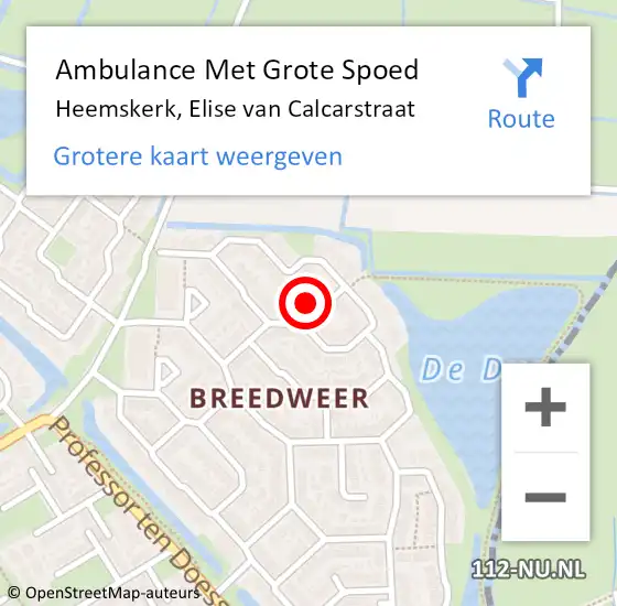 Locatie op kaart van de 112 melding: Ambulance Met Grote Spoed Naar Heemskerk, Elise van Calcarstraat op 26 augustus 2022 22:06