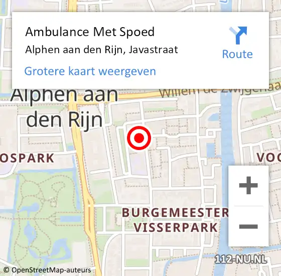 Locatie op kaart van de 112 melding: Ambulance Met Spoed Naar Alphen aan den Rijn, Javastraat op 26 augustus 2022 22:10