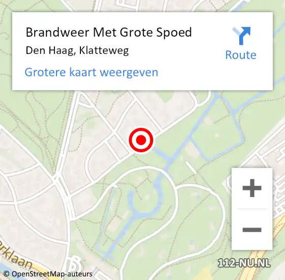 Locatie op kaart van de 112 melding: Brandweer Met Grote Spoed Naar Den Haag, Klatteweg op 26 augustus 2022 22:31