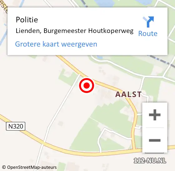 Locatie op kaart van de 112 melding: Politie Lienden, Burgemeester Houtkoperweg op 26 augustus 2022 23:02