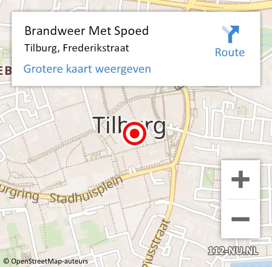 Locatie op kaart van de 112 melding: Brandweer Met Spoed Naar Tilburg, Frederikstraat op 26 augustus 2022 23:26