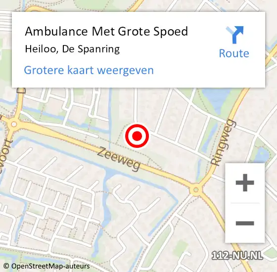 Locatie op kaart van de 112 melding: Ambulance Met Grote Spoed Naar Heiloo, De Spanring op 27 augustus 2022 00:27