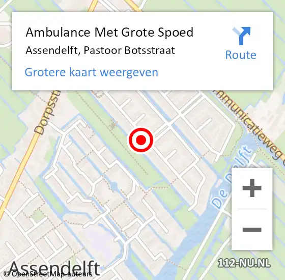 Locatie op kaart van de 112 melding: Ambulance Met Grote Spoed Naar Assendelft, Pastoor Botsstraat op 27 augustus 2022 00:45