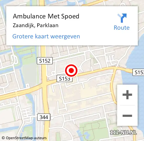 Locatie op kaart van de 112 melding: Ambulance Met Spoed Naar Zaandijk, Parklaan op 27 augustus 2022 01:07