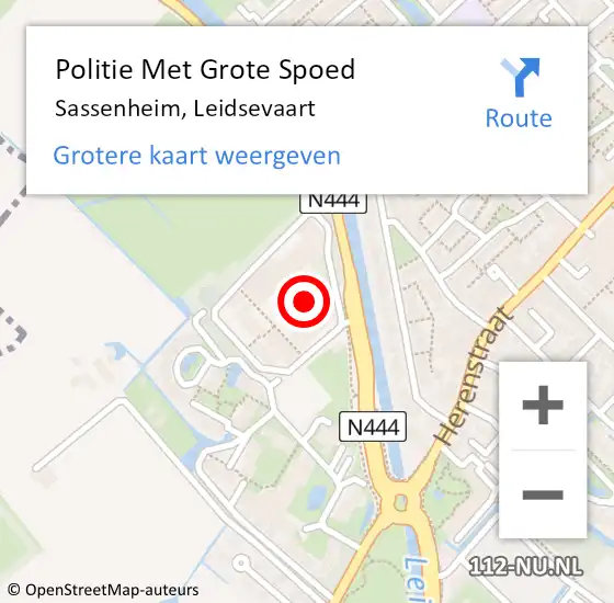 Locatie op kaart van de 112 melding: Politie Met Grote Spoed Naar Sassenheim, Leidsevaart op 27 augustus 2022 01:07