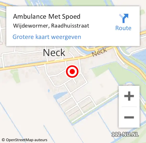 Locatie op kaart van de 112 melding: Ambulance Met Spoed Naar Wijdewormer, Raadhuisstraat op 27 augustus 2022 01:11