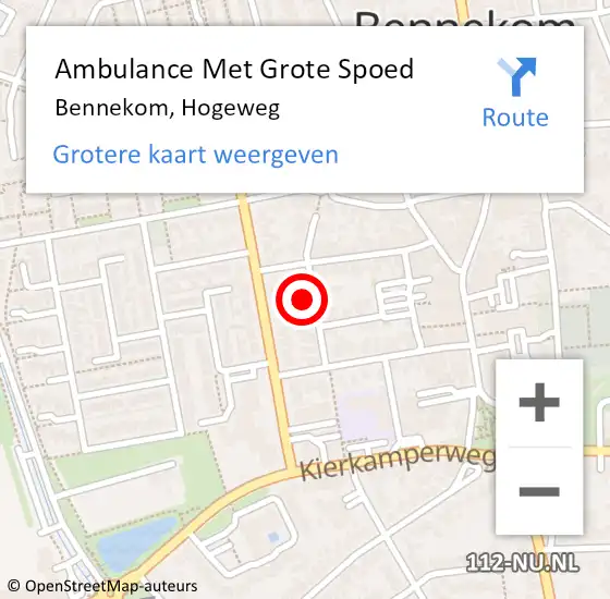 Locatie op kaart van de 112 melding: Ambulance Met Grote Spoed Naar Bennekom, Hogeweg op 27 augustus 2022 01:15