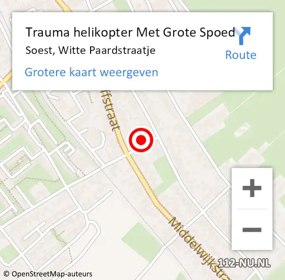 Locatie op kaart van de 112 melding: Trauma helikopter Met Grote Spoed Naar Soest, Witte Paardstraatje op 27 augustus 2022 01:28