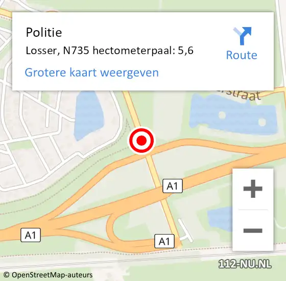 Locatie op kaart van de 112 melding: Politie Losser, N735 hectometerpaal: 5,6 op 27 augustus 2022 01:35