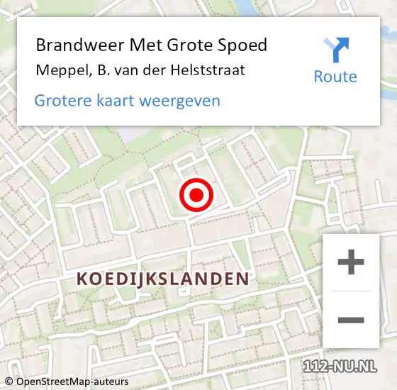 Locatie op kaart van de 112 melding: Brandweer Met Grote Spoed Naar Meppel, B. van der Helststraat op 27 augustus 2022 01:36