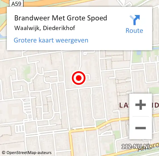 Locatie op kaart van de 112 melding: Brandweer Met Grote Spoed Naar Waalwijk, Diederikhof op 27 augustus 2022 01:51