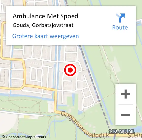 Locatie op kaart van de 112 melding: Ambulance Met Spoed Naar Gouda, Gorbatsjovstraat op 27 augustus 2022 02:25