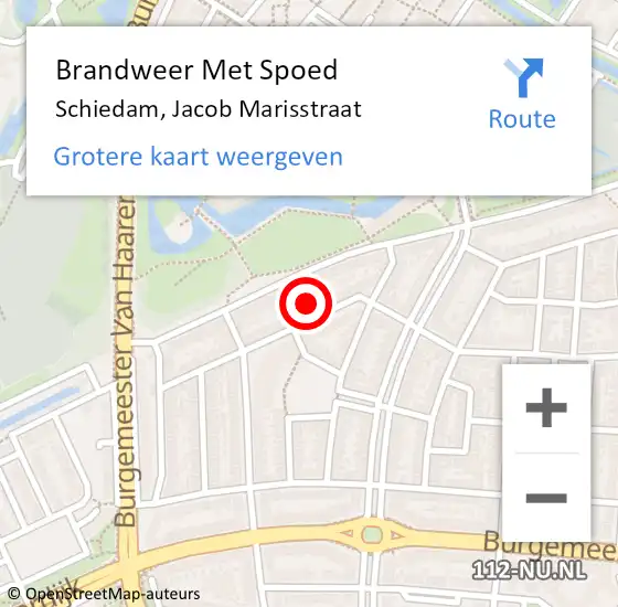 Locatie op kaart van de 112 melding: Brandweer Met Spoed Naar Schiedam, Jacob Marisstraat op 27 augustus 2022 02:39