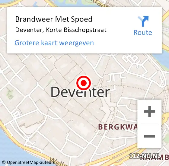 Locatie op kaart van de 112 melding: Brandweer Met Spoed Naar Deventer, Korte Bisschopstraat op 27 augustus 2022 02:43