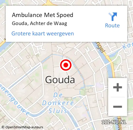 Locatie op kaart van de 112 melding: Ambulance Met Spoed Naar Gouda, Achter de Waag op 27 augustus 2022 02:45