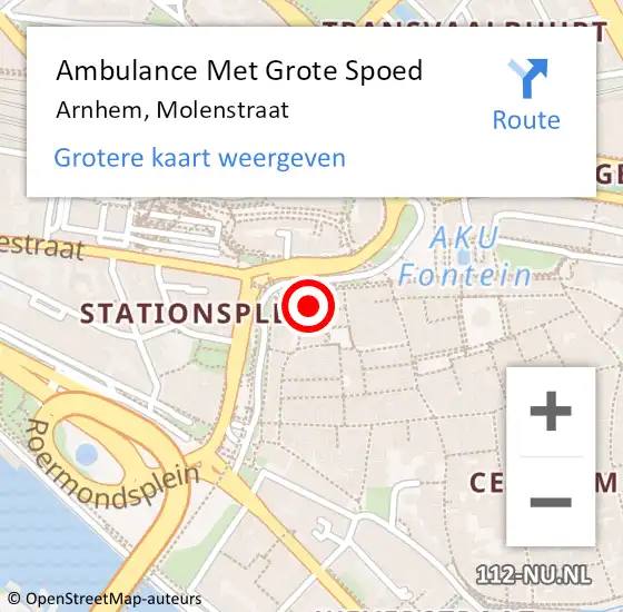 Locatie op kaart van de 112 melding: Ambulance Met Grote Spoed Naar Arnhem, Molenstraat op 27 augustus 2022 02:49