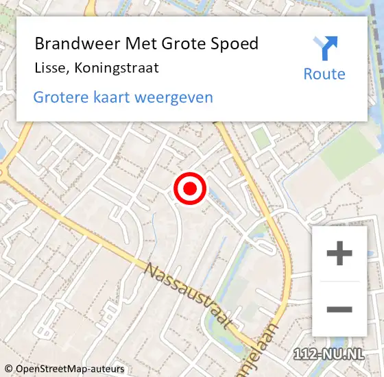 Locatie op kaart van de 112 melding: Brandweer Met Grote Spoed Naar Lisse, Koningstraat op 27 augustus 2022 03:50