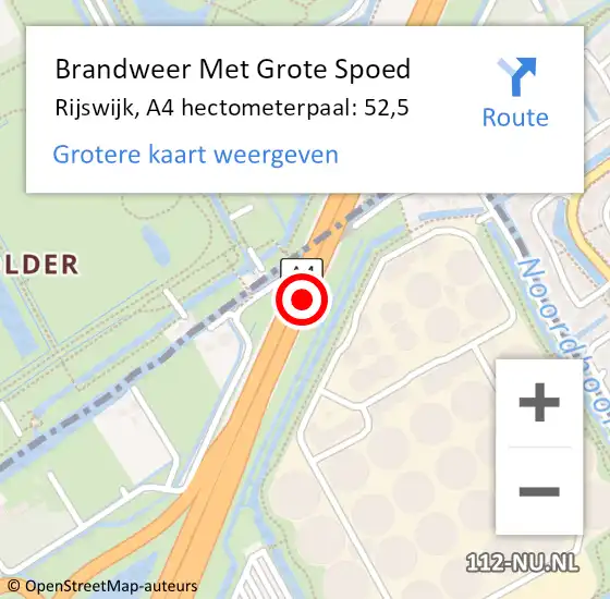 Locatie op kaart van de 112 melding: Brandweer Met Grote Spoed Naar Rijswijk, A4 hectometerpaal: 52,5 op 27 augustus 2022 04:04