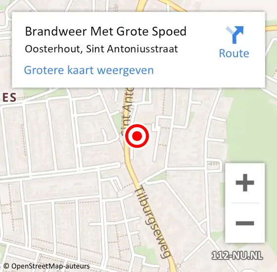 Locatie op kaart van de 112 melding: Brandweer Met Grote Spoed Naar Oosterhout, Sint Antoniusstraat op 27 augustus 2022 04:11