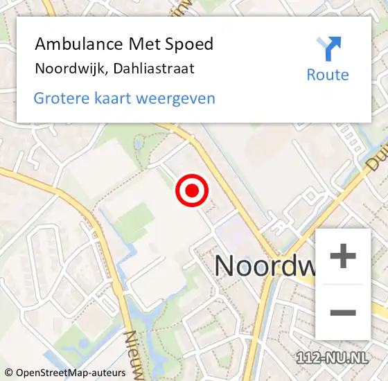 Locatie op kaart van de 112 melding: Ambulance Met Spoed Naar Noordwijk, Dahliastraat op 27 augustus 2022 06:24